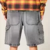 Pantaloni scurți largi din denim negru spalat