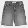 Pantaloni scurți largi din denim negru spalat