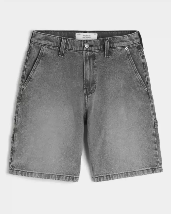 Pantaloni scurți largi din denim negru spalat