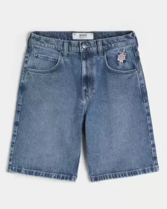 Pantaloni scurți largi din denim Rose Graphic