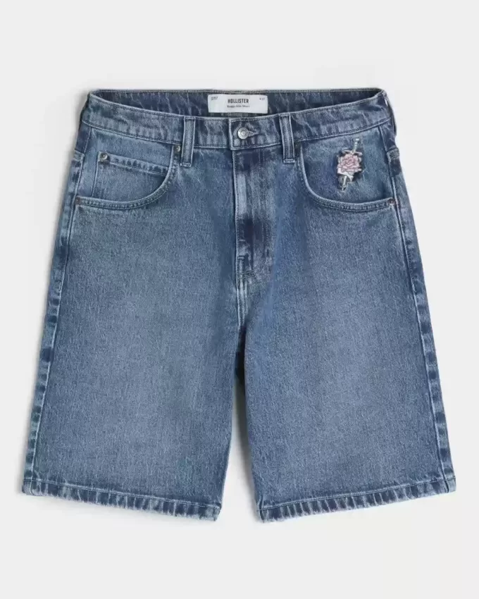 Pantaloni scurți largi din denim Rose Graphic Pantaloni scurți largi din denim Rose Graphic