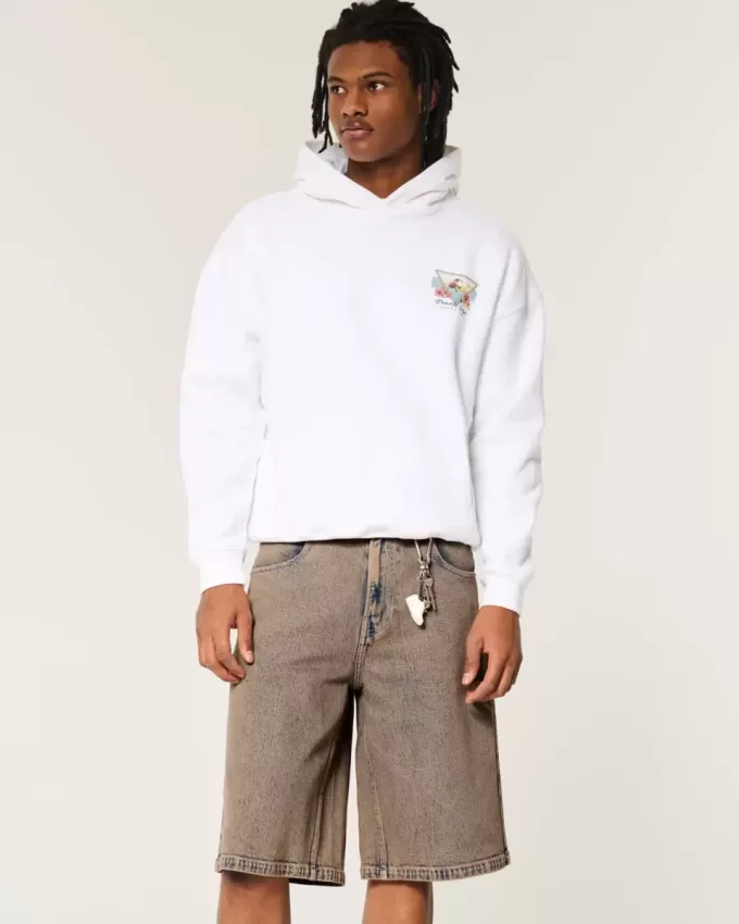 Pantaloni scurți maro Overdye Super Baggy din denim
