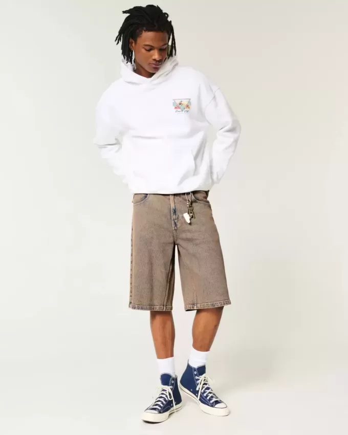 Pantaloni scurți maro Overdye Super Baggy din denim