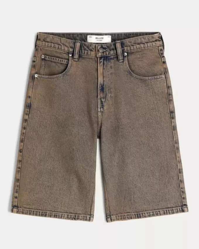 Pantaloni scurți maro Overdye Super Baggy din denim