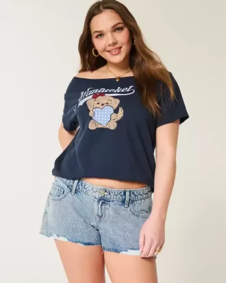 Pantaloni scurți mini din denim cu talie joasă, cu spalare ușoară