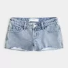 Pantaloni scurți mini din denim cu talie joasă, cu spalare ușoară Pantaloni scurți mini din denim cu talie joasă, cu spalare ușoară