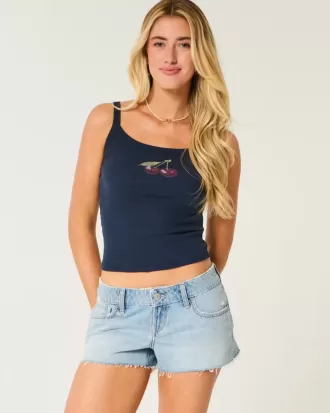 Pantaloni scurți mini din denim cu talie joasă, rupte, cu spalare medie