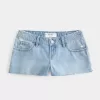 Pantaloni scurți mini din denim cu talie joasă, rupte, cu spalare medie Pantaloni scurți mini din denim cu talie joasă, rupte, cu spalare medie
