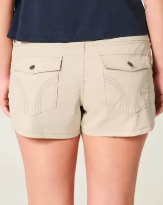 Pantaloni scurți mini din twill kaki cu talie foarte joasă
