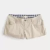 Pantaloni scurți mini din twill kaki cu talie foarte joasă Pantaloni scurți mini din twill kaki cu talie foarte joasă
