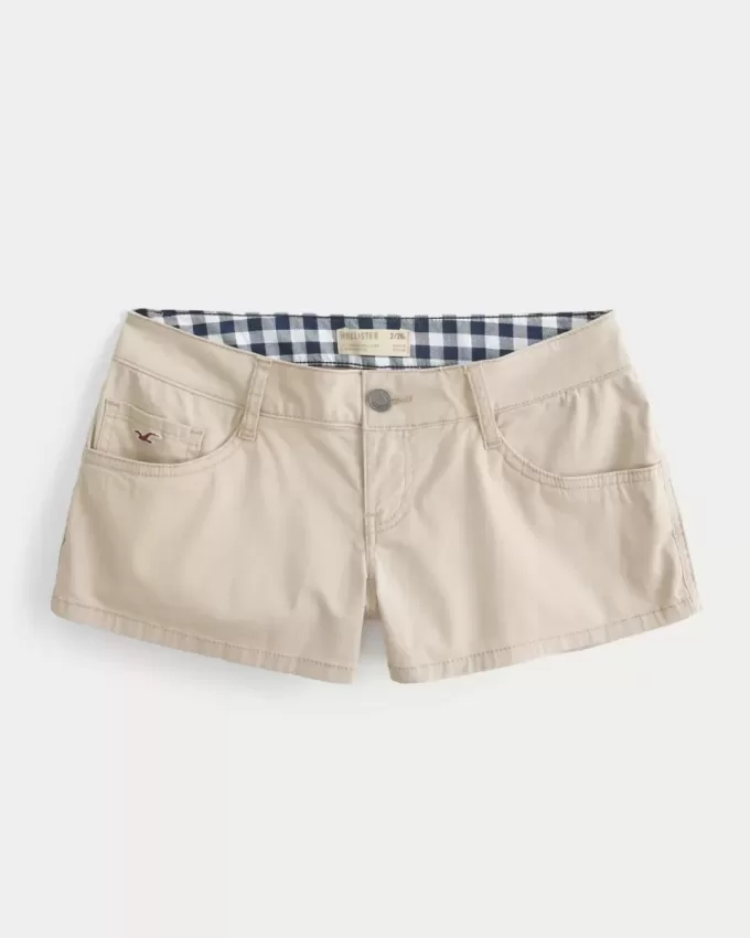 Pantaloni scurți mini din twill kaki cu talie foarte joasă Pantaloni scurți mini din twill kaki cu talie foarte joasă