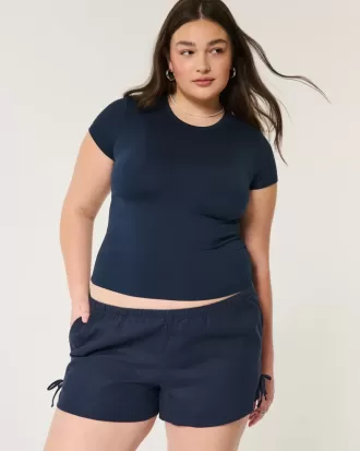 Pantaloni scurți moale cu fundă laterală din amestec de in Pantaloni scurți moale cu fundă laterală din amestec de in
