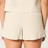 Pantaloni scurți moale cu fundă laterală din amestec de in Pantaloni scurți moale cu fundă laterală din amestec de in