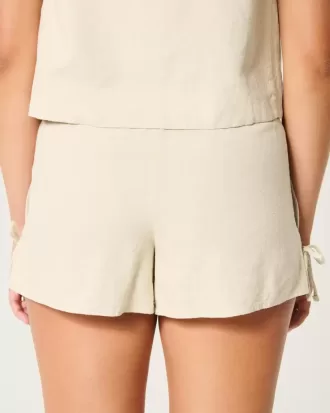 Pantaloni scurți moale cu fundă laterală din amestec de in