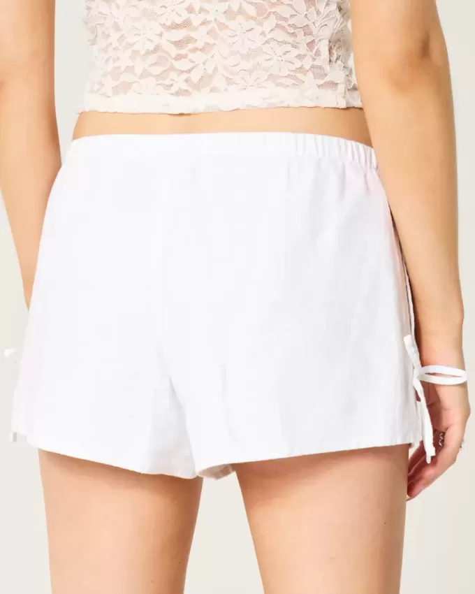 Pantaloni scurți moale cu fundă laterală din amestec de in Pantaloni scurți moale cu fundă laterală din amestec de in