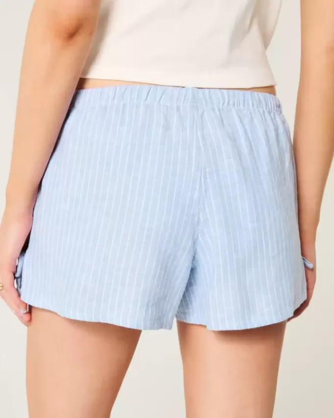 Pantaloni scurți moale cu fundă laterală din amestec de in Pantaloni scurți moale cu fundă laterală din amestec de in