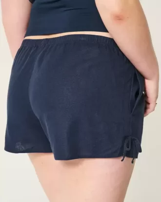 Pantaloni scurți moale cu fundă laterală din amestec de in Pantaloni scurți moale cu fundă laterală din amestec de in