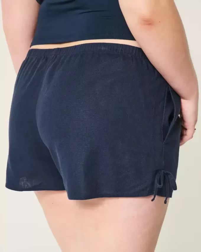 Pantaloni scurți moale cu fundă laterală din amestec de in Pantaloni scurți moale cu fundă laterală din amestec de in