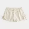Pantaloni scurți moale cu fundă laterală din amestec de in Pantaloni scurți moale cu fundă laterală din amestec de in