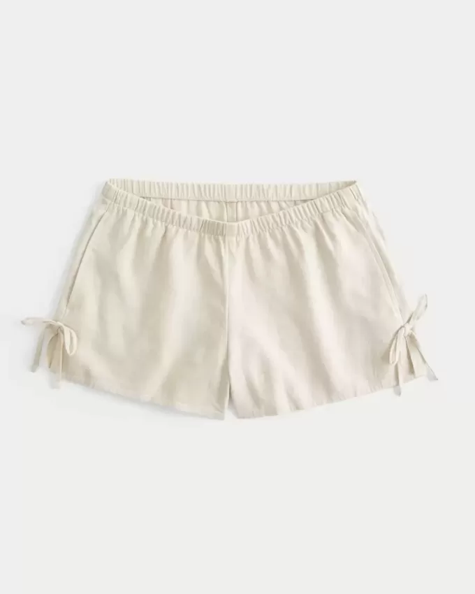 Pantaloni scurți moale cu fundă laterală din amestec de in Pantaloni scurți moale cu fundă laterală din amestec de in
