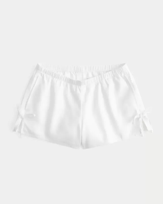 Pantaloni scurți moale cu fundă laterală din amestec de in Pantaloni scurți moale cu fundă laterală din amestec de in