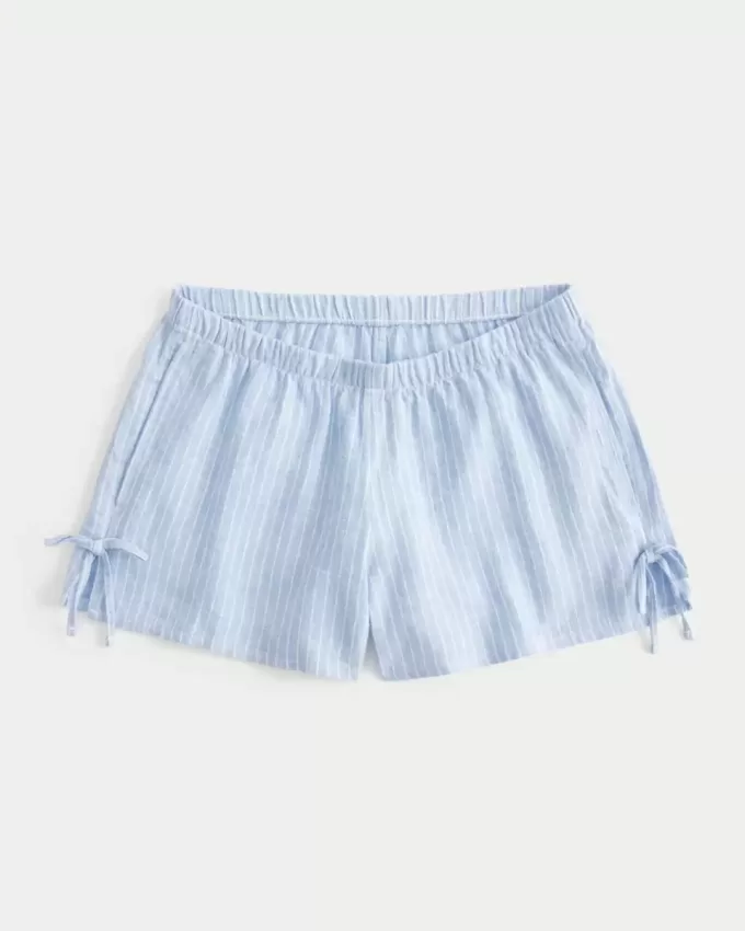 Pantaloni scurți moale cu fundă laterală din amestec de in Pantaloni scurți moale cu fundă laterală din amestec de in