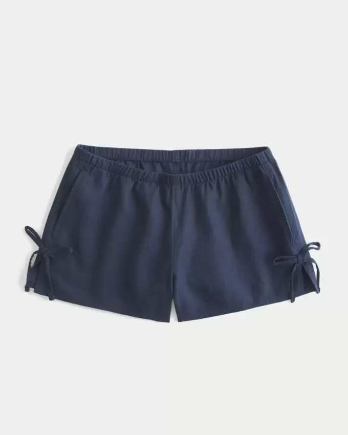 Pantaloni scurți moale cu fundă laterală din amestec de in Pantaloni scurți moale cu fundă laterală din amestec de in