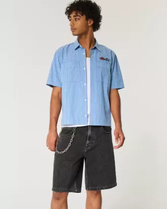 Pantaloni scurți negri largi din denim spălat