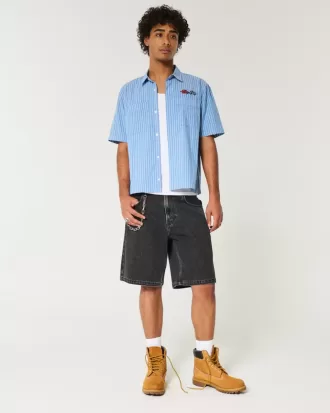 Pantaloni scurți negri largi din denim spălat