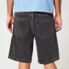 Pantaloni scurți negri largi din denim spălat Pantaloni scurți negri largi din denim spălat