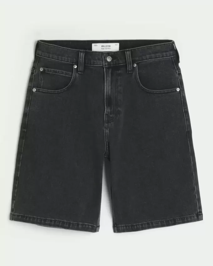 Pantaloni scurți negri largi din denim spălat Pantaloni scurți negri largi din denim spălat
