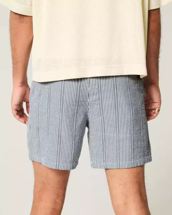 Pantaloni scurți Seersucker cu tragere la mijlocul coapsei