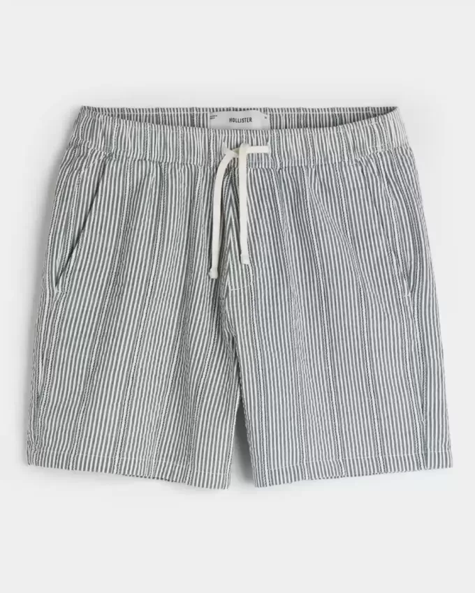 Pantaloni scurți Seersucker cu tragere la mijlocul coapsei