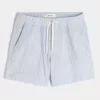 Pantaloni scurți Seersucker din amestec de in la jumătatea coapsei
