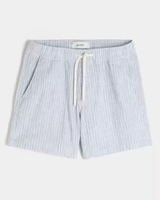 Pantaloni scurți Seersucker din amestec de in la jumătatea coapsei