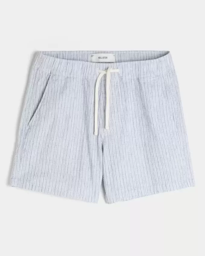 Pantaloni scurți Seersucker din amestec de in la jumătatea coapsei