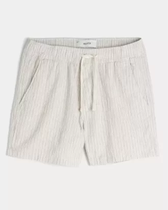 Pantaloni scurți Seersucker din amestec de in la jumătatea coapsei