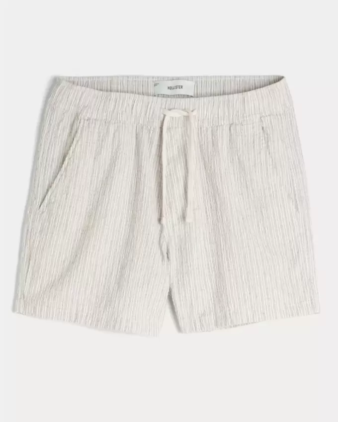 Pantaloni scurți Seersucker din amestec de in la jumătatea coapsei