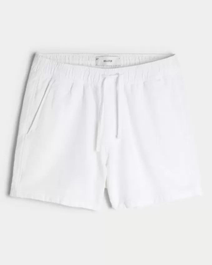 Pantaloni scurți Seersucker din amestec de in la jumătatea coapsei