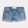 Pantaloni scurti din denim cu talie joasă, cu spalare medie Pantaloni scurti din denim cu talie joasă, cu spalare medie