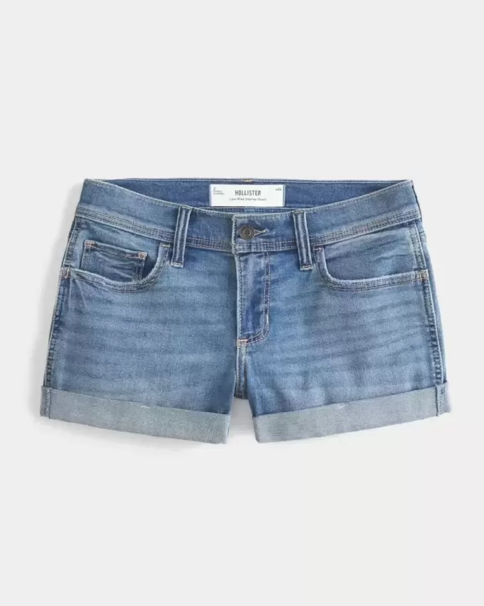 Pantaloni scurti din denim cu talie joasă, cu spalare medie Pantaloni scurti din denim cu talie joasă, cu spalare medie