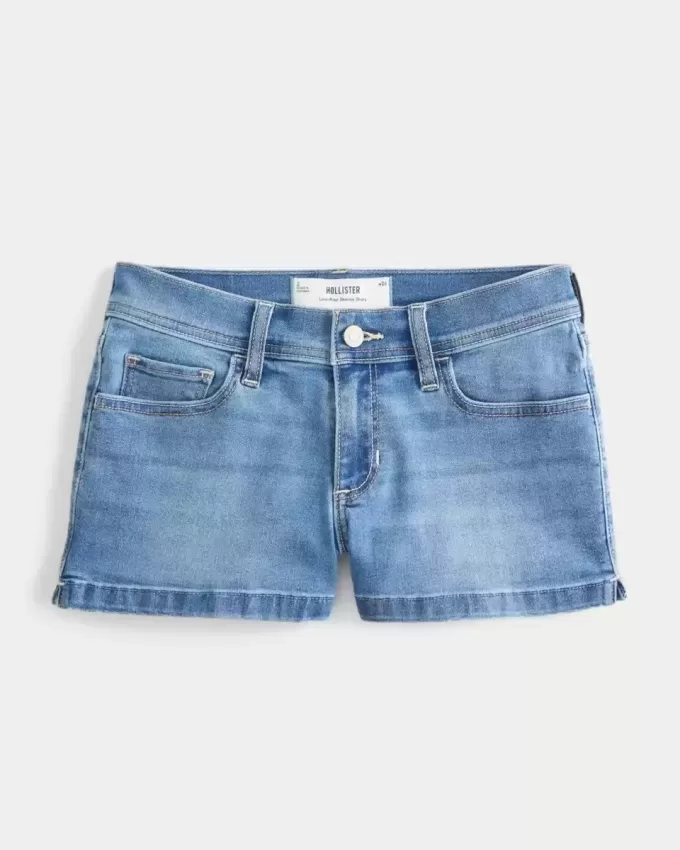 Pantaloni scurti din denim cu talie joasă, cu spalare medie Pantaloni scurti din denim cu talie joasă, cu spalare medie
