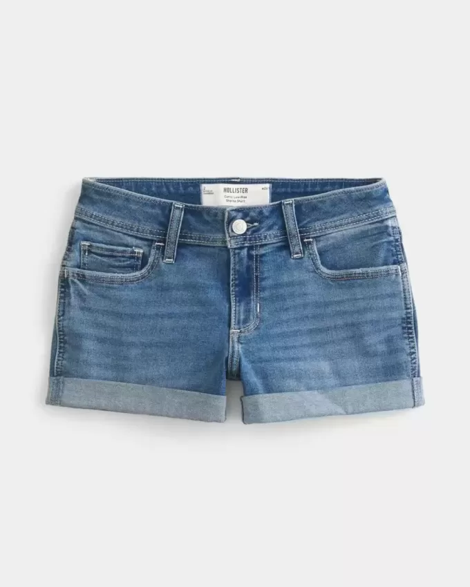 Pantaloni scurti din denim cu talie joasă, cu spalare medie Pantaloni scurti din denim cu talie joasă, cu spalare medie