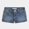 Pantaloni scurti din denim cu talie joasă, cu spalare medie Pantaloni scurti din denim cu talie joasă, cu spalare medie
