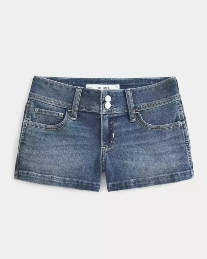 Pantaloni scurti din denim cu talie joasă, cu spalare medie Pantaloni scurti din denim cu talie joasă, cu spalare medie
