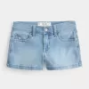 Pantaloni scurti din denim cu talie joasă, cu spalare ușoară, brodate florale Pantaloni scurti din denim cu talie joasă, cu spalare ușoară, brodate florale