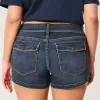 Pantaloni scurti din denim, cu talie joasă, întunecați Pantaloni scurti din denim, cu talie joasă, întunecați