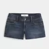 Pantaloni scurti din denim, cu talie joasă, întunecați Pantaloni scurti din denim, cu talie joasă, întunecați