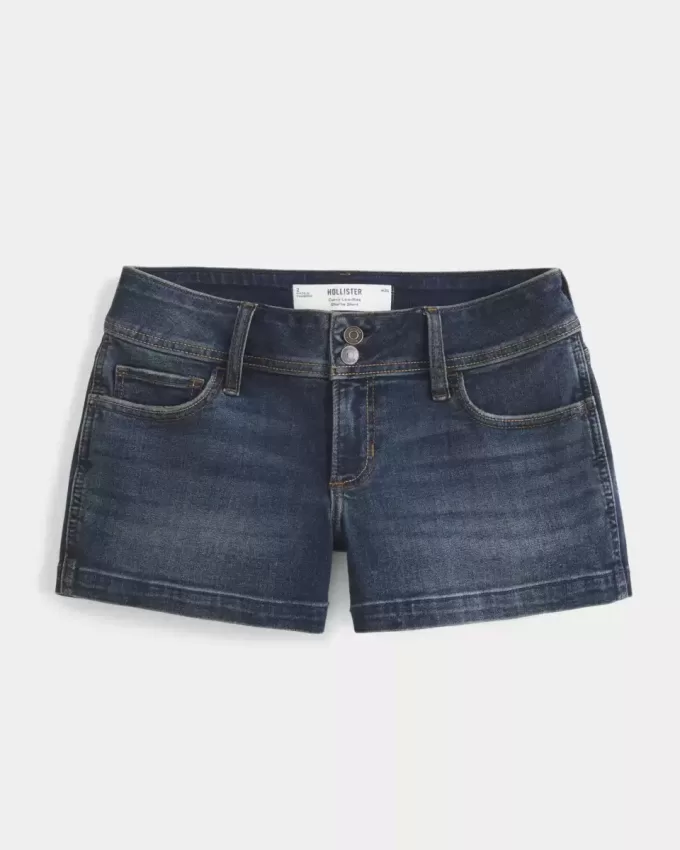 Pantaloni scurti din denim, cu talie joasă, întunecați Pantaloni scurti din denim, cu talie joasă, întunecați