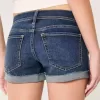 Pantaloni scurti din denim cu talie joasă, rupte, spalate întunecat Pantaloni scurti din denim cu talie joasă, rupte, spalate întunecat